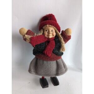 Vtg Norwegian Doll Wood Shoes Felt Dress Vintage Girl 6 1/2"